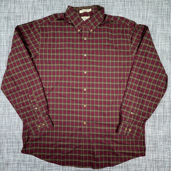 LL Bean Other - LL Bean Mens Shirt Wrinkle Resistant Traditional Fit Plaid Cotton Burgundy L REG